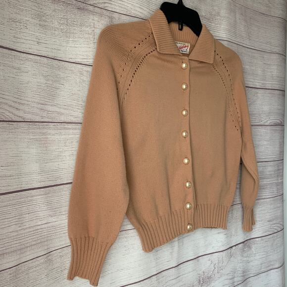 Vintage Canterbury of Tycora Tan Cardigan Sweater Button Up Long Sleeves - Picture 13 of 15